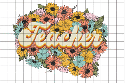 Florals Retro Teacher Graphic Design