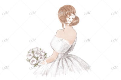 Bride with Bouquet Hand Draw Illustration