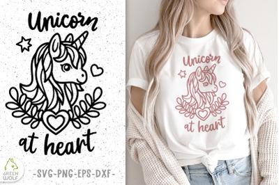 Unicorn at heart svg Unicorn t shirt design for girl svg dxf png eps