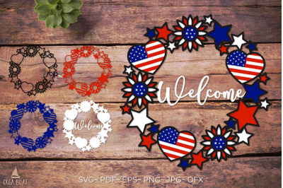 Layered 4th of july Welcome Patriotic door signs