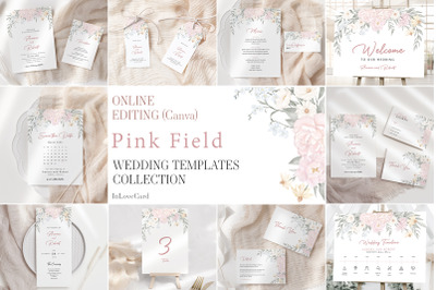 Floral Wedding Invitation Bundle Canva Editable Template Set