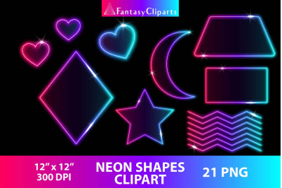 Neon Geometric Shapes Clipart PNG | Glowing Frames Clip Art