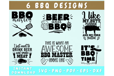 BBQ Quotes SVG Bundle&2C; 6 Designs&2C; BBQ Sayings SVG&2C; BBQ Master SVG