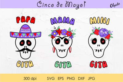 Papa Cita, Mama Cita, Mini Cita. Cinco de Mayo clipart