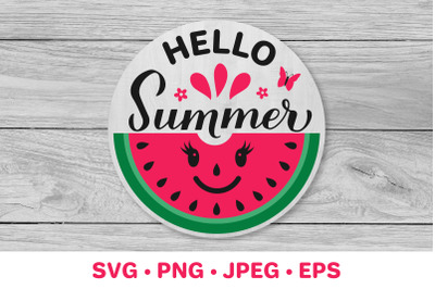 Hello summer SVG. Watermelon SVG. Round door sign