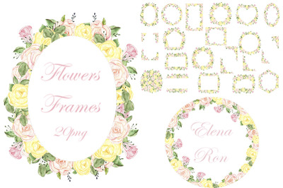 Flowers Frames clipart. Floral set. Watercolor, set