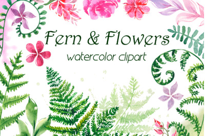 Watercolor Fern png Clip art Bundle | Greenery png clipart.