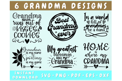 Grandma Quotes SVG Bundle, 6 Designs, Grandma Sayings SVG, Grandma PNG