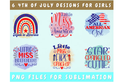 4th Of July Sublimation Designs For Girls&2C; 6 Independence Day PNG File