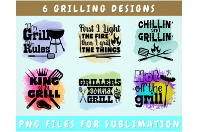 Grilling Sublimation Designs Bundle, 6 Grilling Quotes PNG Files