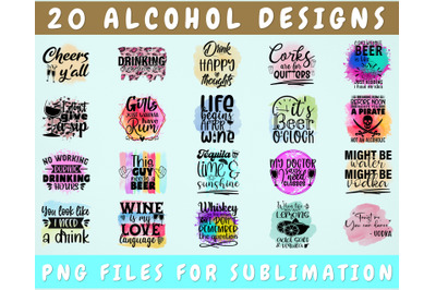 Alcohol Sublimation Designs Bundle, 20 Alcohol Quotes PNG Files