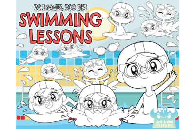 Swimming Lessons Digital Stamps - Lime and Kiwi Designs