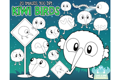 Kiwi Birds Digital Stamps - Lime and Kiwi Designs