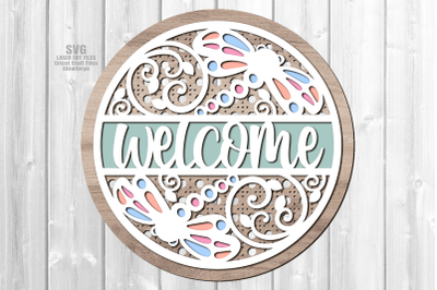 Floral Dragonfly SVG Laser Cut Files | Rattan Welcome Sign Glowforge