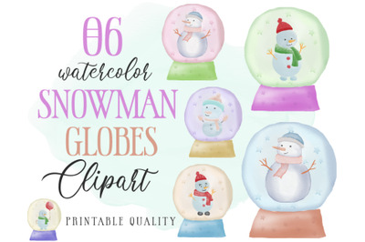 Watercolor Snowman Globe Clipart