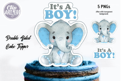 Boy Elephant Centerpiece Topper double sided PNG file &amp;quot;It&amp;&23;039;s a Boy&21;&amp;quot;