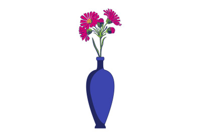 Colored vases with blooming flowers for decoration and interior. Pink
