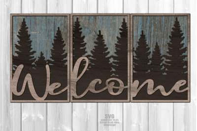 Forest Welcome Sign SVG Laser Cut Files | Forest Silhouette Glowforge