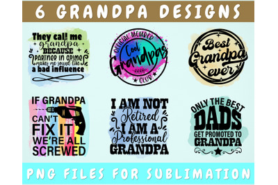 Grandpa Sublimation Designs Bundle, 6 Grandpa Quotes PNG Files