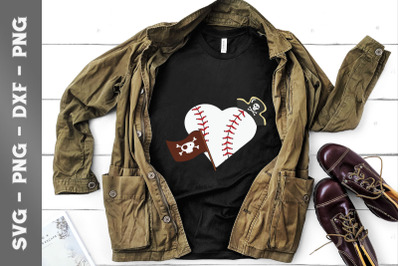 Vintage Pirate Baseball Heart with Skull