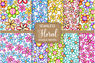 Seamless Watercolor Daisy Flower Doodle Papers