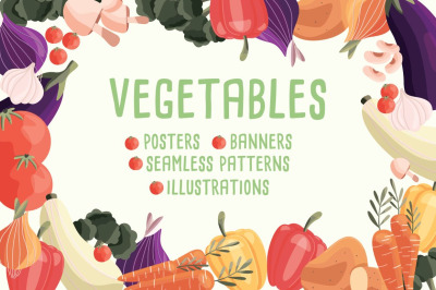 Vegetables posters, banners, patterns