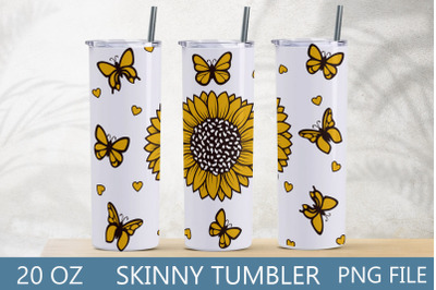 Sunflower tumbler wrap with butterfly, 20 oz skinny tumbler