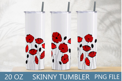 Red poppy flowers 20 oz tumbler sublimation, Floral wrap png