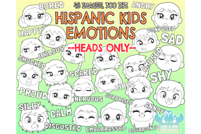 Hispanic Kids Emotions - Faces Digital Stamps