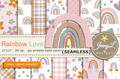 Rainbow Love Seamless  Digital Papers and Clipart