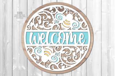 Rattan Bee Welcome Sign SVG Laser Cut Files | Summer Round Glowforge