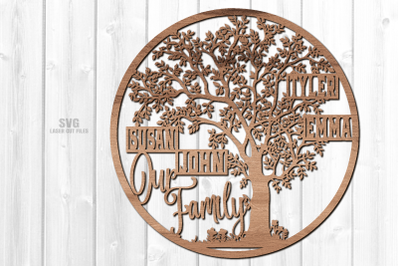 Monogram Family Tree SVG Laser Cut Files | Round Sign SVG Glowforge