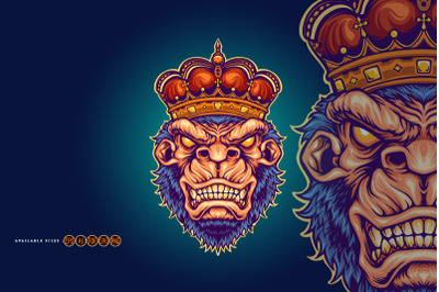 Angry king kong with gorilla crown Mascot Illustrations