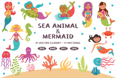 Sea animal &amp; Mermaid