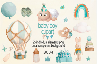 Boho baby boy clipart watercolor Elements png