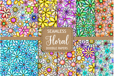 Seamless Watercolor Doodle Daisy Flower Patterns