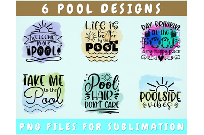 Pool Sublimation Designs Bundle, 6 Pool Quotes PNG Files, Pool Sayings