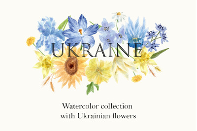 Ukrainian flowers. Help Save Ukraine. Cliparts set Collection
