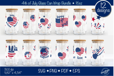 4th of July Glass Can wrap Bundle. Patriotic Glass Can, Beer Can Glass