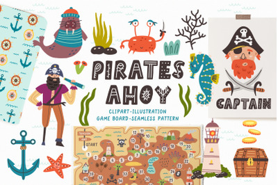 Pirates Ahoy: Clipart&amp;Treasure map