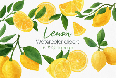 Lemon fruit watercolor clipart, fresh summer fruit