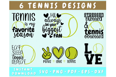 Tennis Quotes SVG Bundle, 6 Designs, Tennis Sayings SVG, Tennis PNG