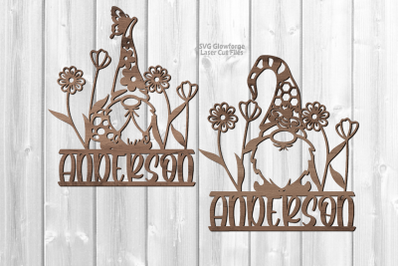 Floral Monogram Gnome Sign SVG Bundle Laser Cut Files | Gnome SVG