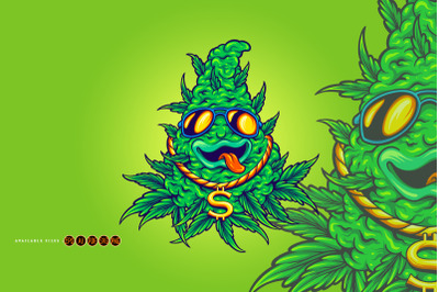 Funky Cannabis weed leaf Plant with sunglasses Mascot Illustrations