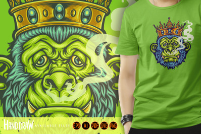 King Monkey with smoking weed Mascot Illustrations