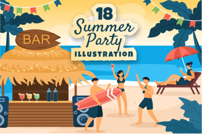 18 Summer Party Cartoon illustration