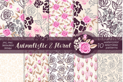 Animalistic &amp; floral patterns Watercolor Patterns PNG, JPG