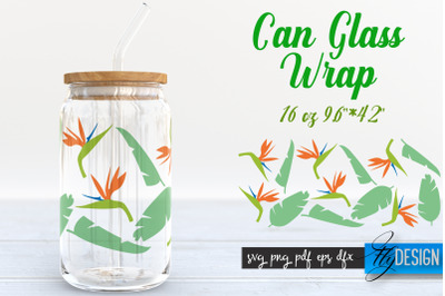 Summer Glass Can Wrap SVG | Tropical 16 oz Libbey Glass Can Wrap SVG