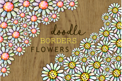 Doodle Watercolor Daisy Flower Page Borders