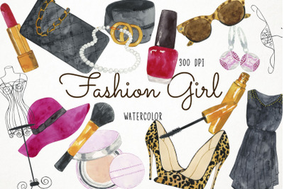 Watercolor Fashion Clipart, Beauty Clipart, Glamour Clipart